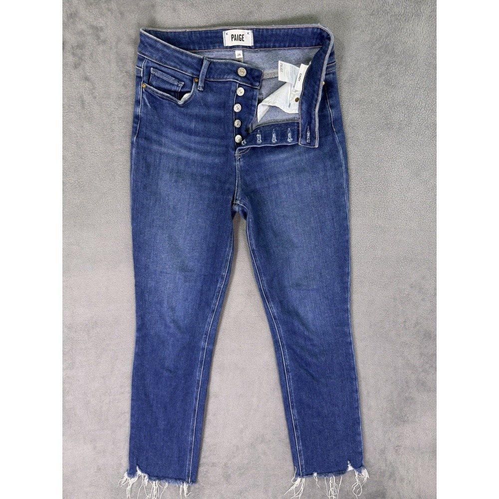 Paige Jeans Womens 28 Blue Cindy High‎ Rise Straight Destroyed Hem Button Fly